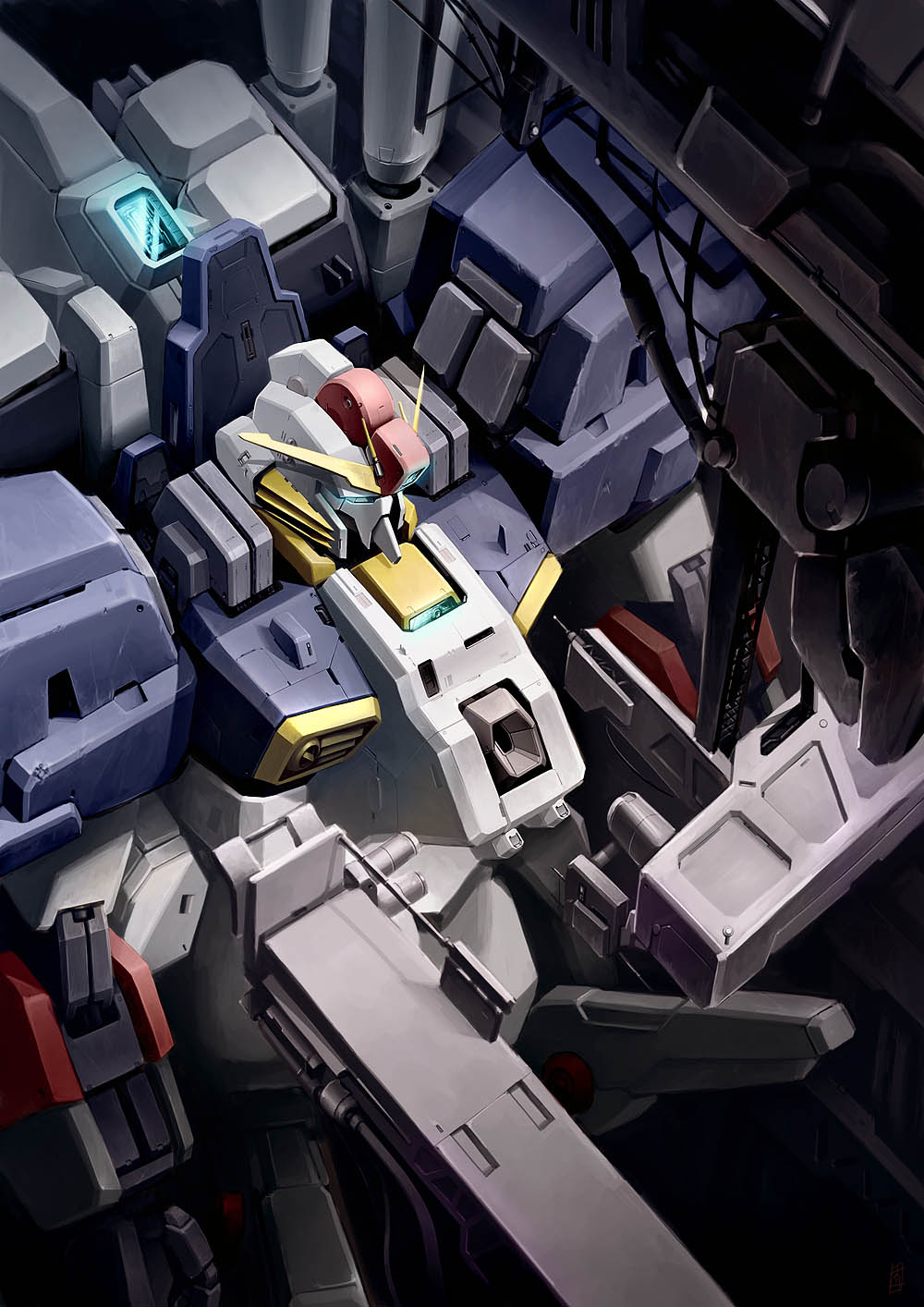 ex-s_gundam futoshi_to gundam gundam_sentinel hangar highres mecha mecha_focus no_humans robot solo taedu