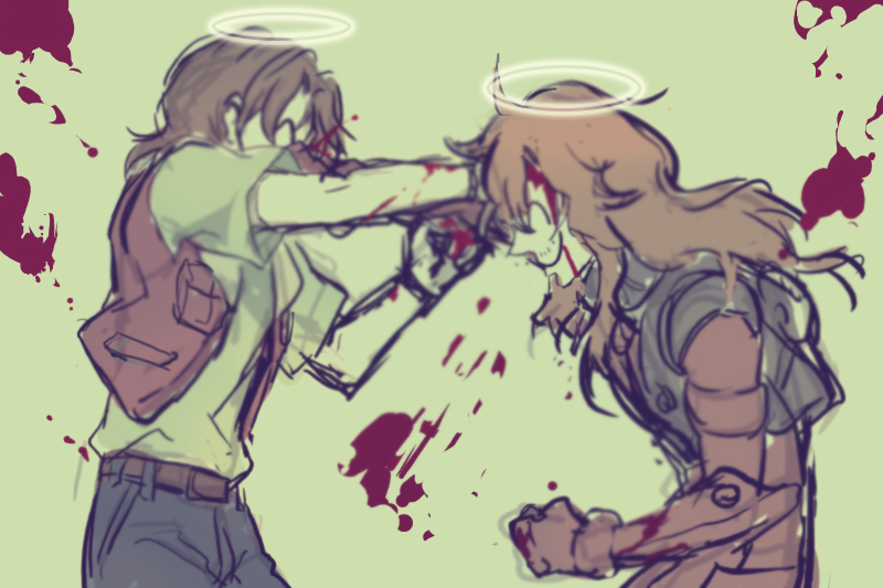 00s 2boys ali_al-saachez bad_id bad_pixiv_id blood death false_smile gundam gundam_00 halo injury male_focus multiple_boys neil_dylandy sauna_(sauna_d) smile