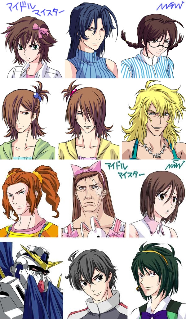 6+boys ahoge akizuki_ritsuko akizuki_ritsuko_(cosplay) alejandro_corner ali_al-saachez allelujah_haptism amami_haruka amami_haruka_(cosplay) blonde_hair blue_hair braid brown_eyes brown_hair rabbit cosplay crossdressing futami_ami futami_ami_(cosplay) futami_mami futami_mami_(cosplay) gender_request genderswap glasses graham_aker green_eyes green_hair grey_eyes grey_hair gundam gundam_00 hagiwara_yukiho hagiwara_yukiho_(cosplay) hair_bobbles hair_ornament hair_over_one_eye hair_ribbon hairband headphones headset hoshii_miki hoshii_miki_(cosplay) idolmaster idolmaster_(classic) idolmaster_1 kikuchi_makoto kikuchi_makoto_(cosplay) kisaragi_chihaya kisaragi_chihaya_(cosplay) lockon_stratos long_hair male_focus microphone minase_iori minase_iori_(cosplay) miura_azusa miura_azusa_(cosplay) mole mole_under_mouth multiple_boys otonashi_kotori otonashi_kotori_(cosplay) parody partially_translated pun red_eyes ribbon saji_crossroad scar scar_across_eye scar_on_face sergei_smirnov setsuna_f._seiei stuffed_animal stuffed_rabbit stuffed_toy takatsuki_yayoi takatsuki_yayoi_(cosplay) tieria_erde translation_request twin_braids twintails