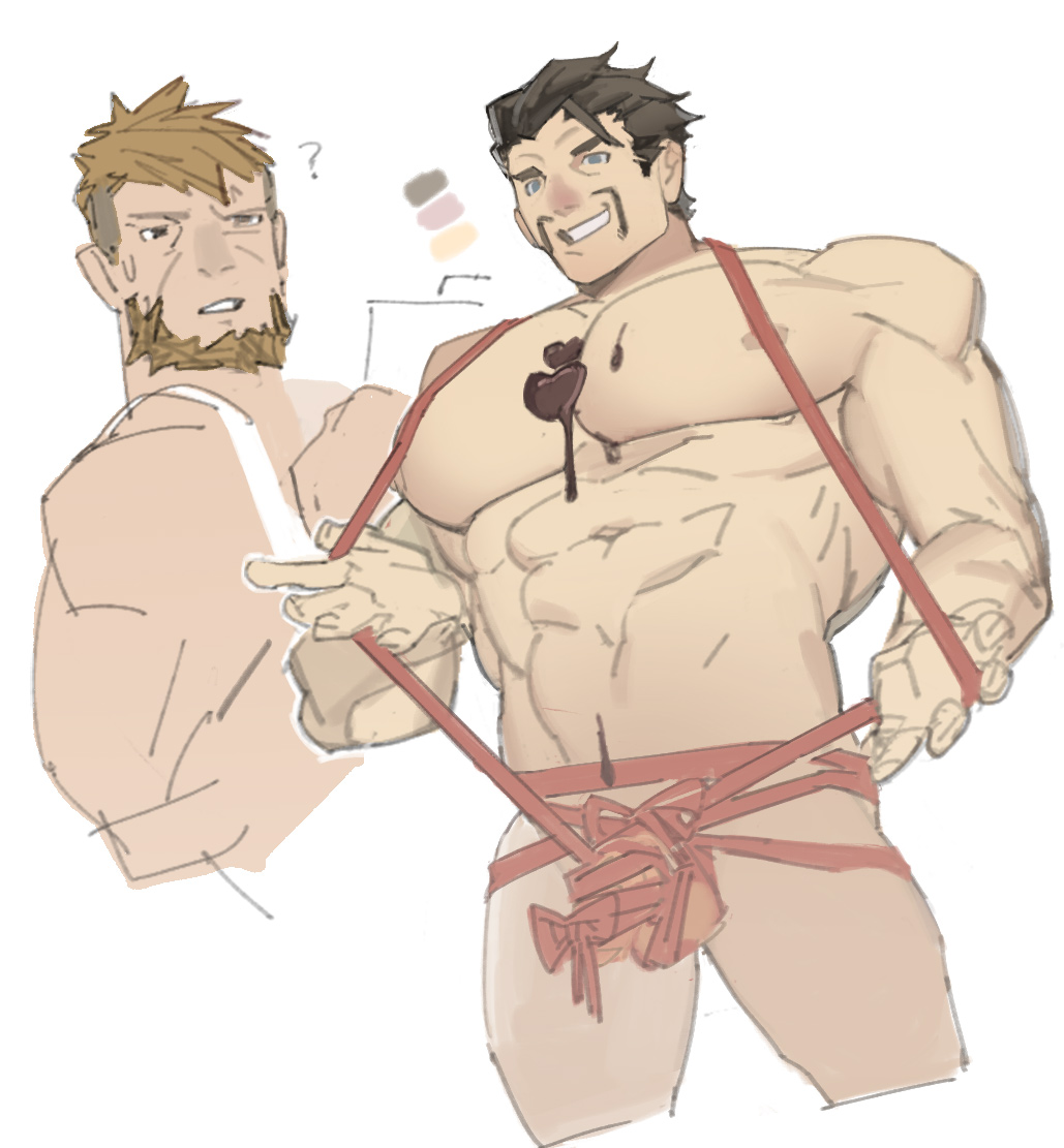 ? abs alois_rangeld bara beard chocolate chocolate_on_body chocolate_on_pectorals couple covered_penis cropped_legs facial_hair fire_emblem fire_emblem:_three_houses food_between_pectorals food_on_body full_beard huge_pectorals jeralt_reus_eisner long_mustache luboyaqqz male_focus mature_male muscular muscular_male mustache naked_ribbon nintendo penis penis_peek red_ribbon ribbon short_hair sideburns sketch stomach thick_beard topless_male v-taper valentine yaoi
