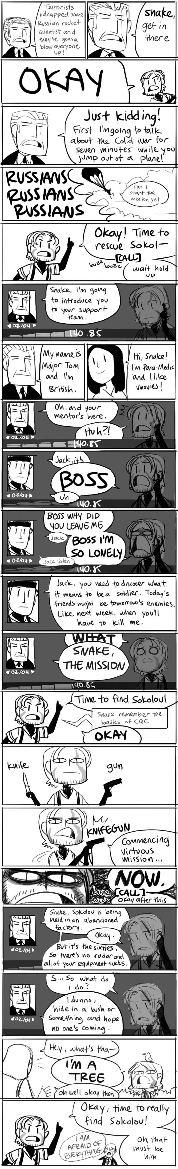 1girl 5boys absurdres big_boss comic english_text gigi_d.g. greyscale highres long_image major_zero metal_gear_(series) metal_gear_solid metal_gear_solid_3:_snake_eater monochrome multiple_boys naked_snake nikolai_stepanovich_sokolov para-medic_(mgs3) tall_image the_boss