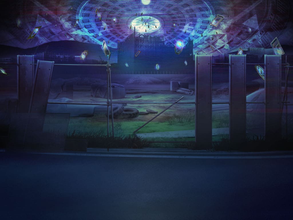artist_request bulldozer cloud construction dirt fence floating floating_object full-length_mirror full_moon game_cg grass magia_record:_mahou_shoujo_madoka_magica_gaiden mahou_shoujo_madoka_magica mirror moon moonlight mountainous_horizon night no_humans official_art outdoors road scenery shadow sky street unused_tire witch&#039;s_labyrinth