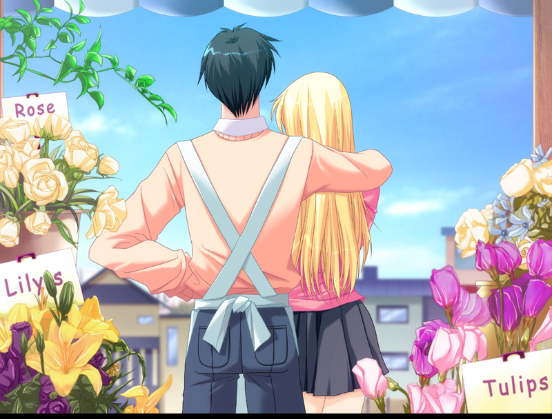 1boy 1girl blonde_hair downhill_night emily_(pure_dream) flower long_hair top_(company) yano_maria