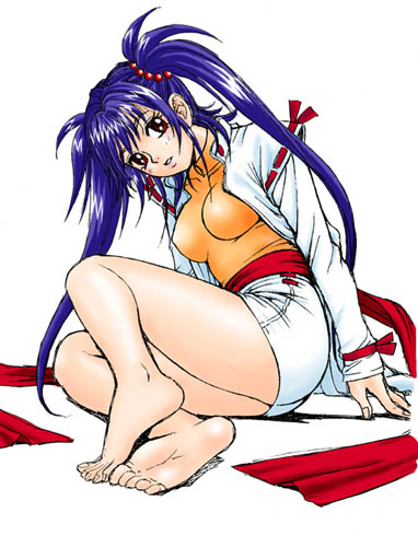 1990s_(style) 1girl barefoot enno_chiaki feet female_focus kishin_douji_zenki lowres miniskirt retro_artstyle skirt soles solo twintails zenki