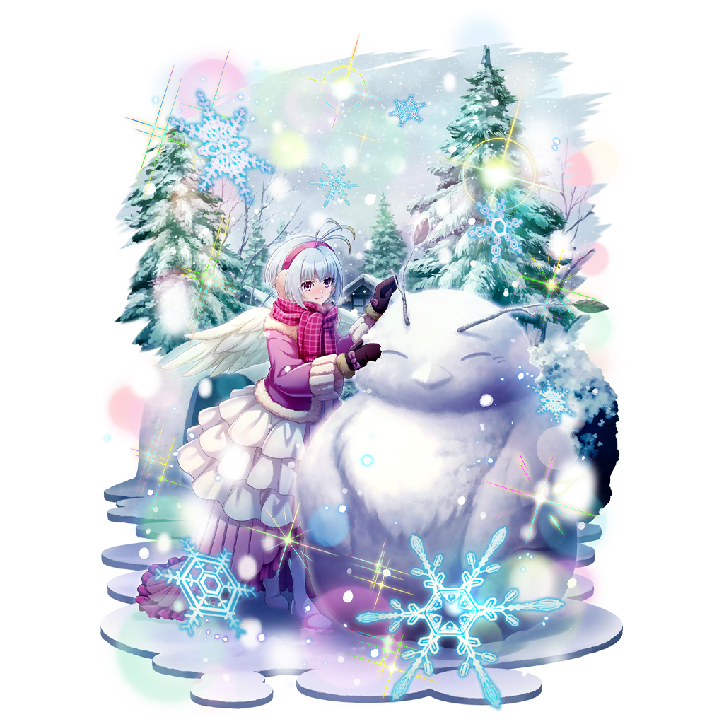 1girl antenna_hair artist_request bird_girl bird_wings blonde_hair boots bow brown_gloves building_snowman cabin child choker closed_mouth cloud cloudy_sky colored_tips day dress earmuffs feathered_wings filolial fitoria_(tate_no_yuusha_no_nariagari) frilled_dress frills full_body fur-trimmed_gloves fur-trimmed_jacket fur_trim game_cg glove_bow gloves gradient_clothes gradient_dress grey_hair grey_sky grid_print igloo jacket knee_boots layered_dress leg_up light_particles long_dress long_sleeves looking_at_viewer multicolored_hair official_alternate_costume official_art outdoors pine_tree pink_bow pink_choker pink_dress pink_eyes pink_scarf plaid_clothes plaid_scarf print_scarf purple_jacket scarf short_hair simple_background sky smile snow_animal snow_on_tree snow_shelter snowflakes snowing solo sparkle standing tate_no_yuusha_no_nariagari tate_no_yuusha_no_nariagari_rerise transparent_background tree white_boots white_dress white_wings wings