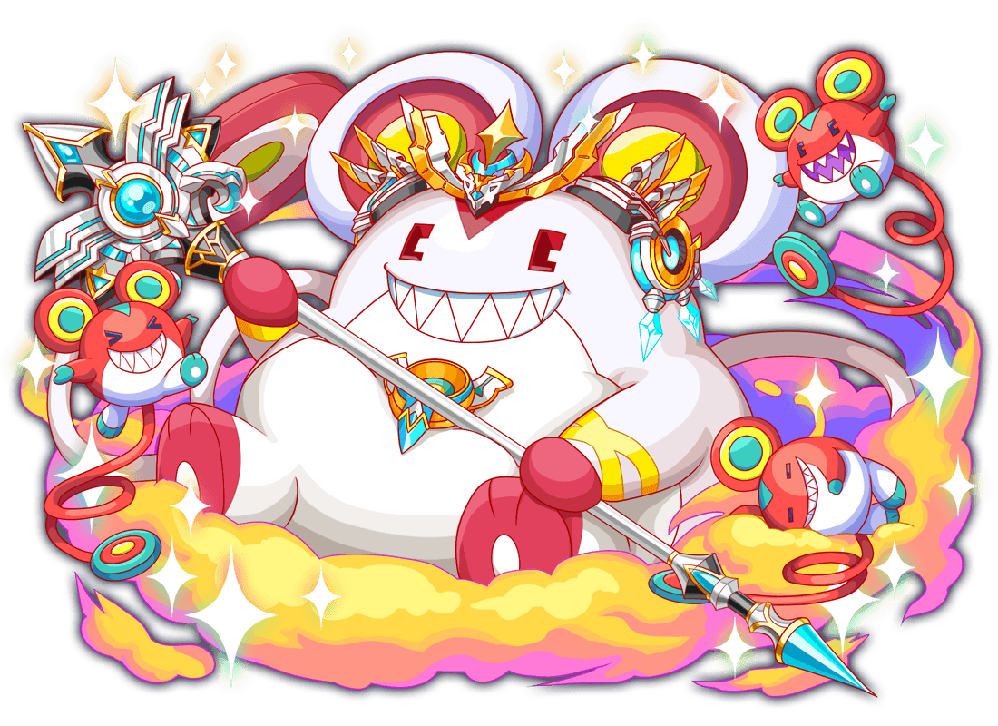 &gt;_&lt; animal_ears artist_request closed_mouth crash_fever crown diamond_(gemstone) full_body game_cg green_feet jerry_(crash_fever) leg_up looking_at_viewer lord_jerry mouse_ears no_humans official_art on_cloud open_mouth outline outstretched_arms red_feet red_fur red_outline saturated sharp_teeth sitting sleeping smile solo sparkle spread_arms tachi-e teeth transparent_background white_fur yellow_clouds