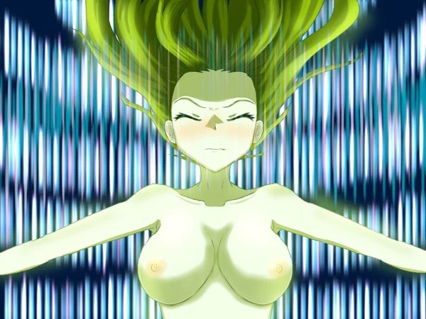 breasts cleavage closed_eyes completely_nude cowboy_shot digimon digimon_adventure_tri. digimon_frontier floating_hair glowing_skin henshin long_hair nude rosemon spirit_evolution tachikawa_mimi transformation withlike