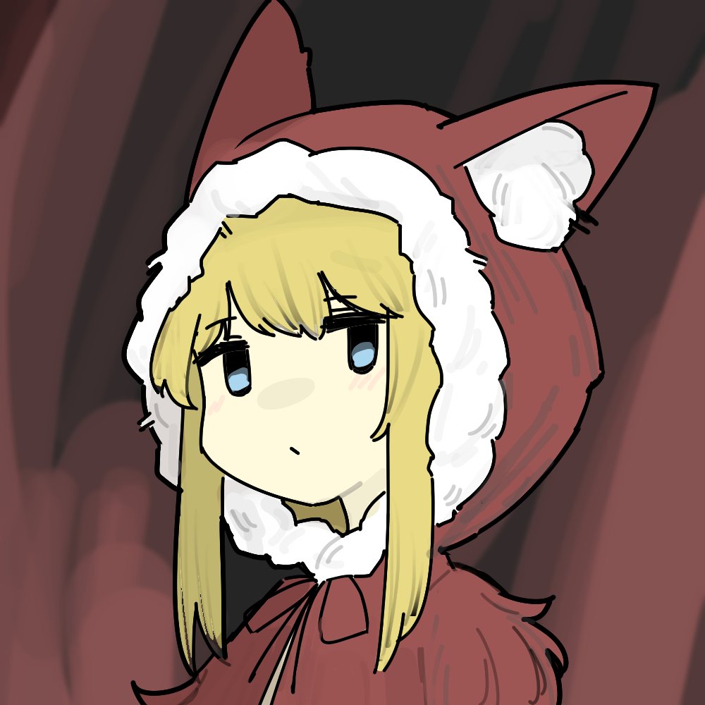 1girl animal_ears black_souls blonde_hair cloak closed_mouth commentary hashtag-only_commentary hood hooded_cloak looking_at_viewer portrait red_cloak red_hood_(black_souls) short_hair sidelocks solo wolf_ears wolf_hood xun_lin_(pixiv_93392103)