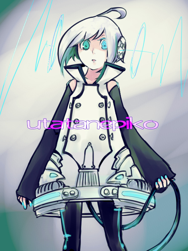 1boy ahoge bad_id bad_pixiv_id carpenter character_name glowing kako_(n0g1_h) male_focus music piko_(mea) solo sony utatane_piko vocaloid white_theme