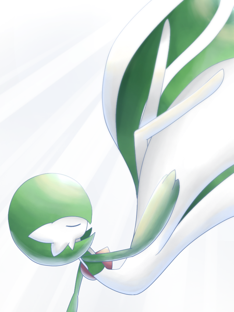 1girl bob_cut closed_eyes colored_skin falling female_focus flat_chest from_side gardevoir gen_3_pokemon green_hair green_skin hair_over_one_eye hand_up knees_together_feet_apart long_legs multicolored_skin nintendo no_feet one_eye_covered pokemon pokemon_(creature) profile sahari_(373_lsa) short_hair solo two-tone_skin u_u white_skin