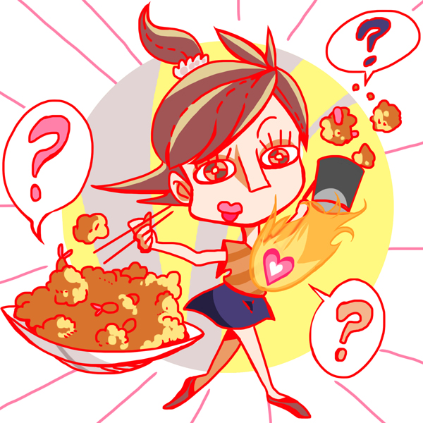 1girl ? commentary fire food heart higuchi_(trigger) official_art promotional_art trigger_(company)