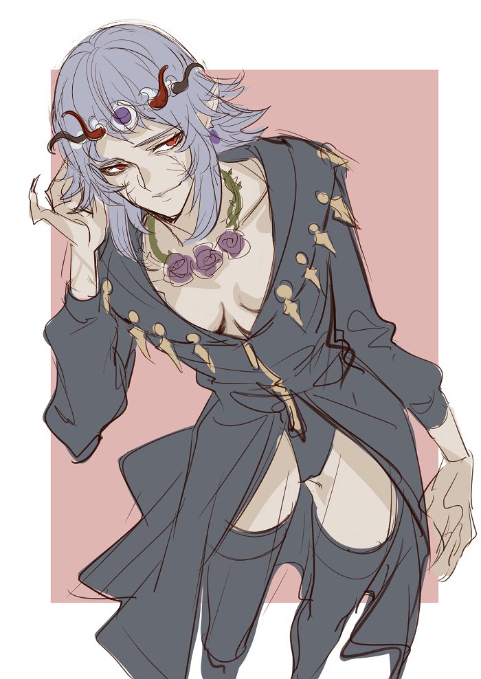 1girl astos black_thighhighs breasts final_fantasy genderswap genderswap_(mtf) grey_hair jeekyl_sur pointy_ears short_hair smile solo stranger_of_paradise:_final_fantasy_origin thighhighs