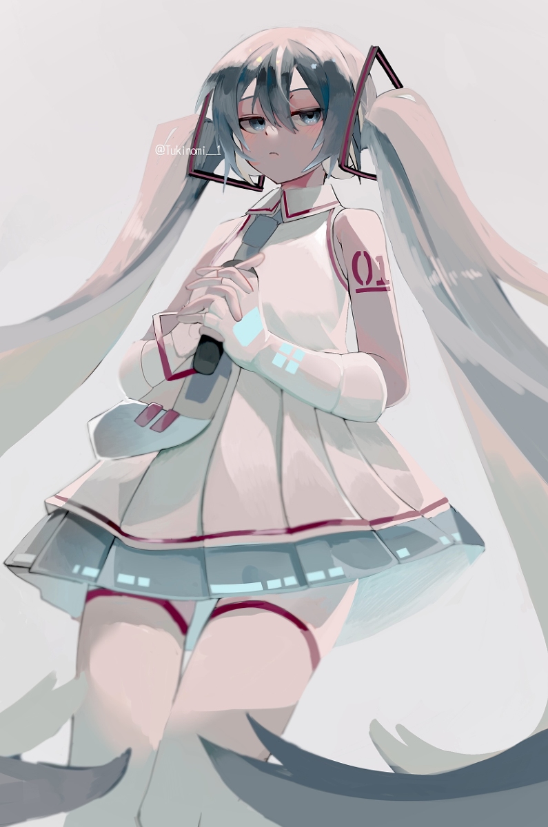 1girl adjusting_hair aqua_eyes aqua_hair aqua_necktie black_dress dress elbow_gloves gloves hair_between_eyes hair_ornament hair_tie hairclip hands_up hatsune_miku highres light_blush long_hair necktie non-web_source open_mouth sleeveless sleeveless_dress solo twintails very_long_hair vocaloid sour_model_(mikumikudance)