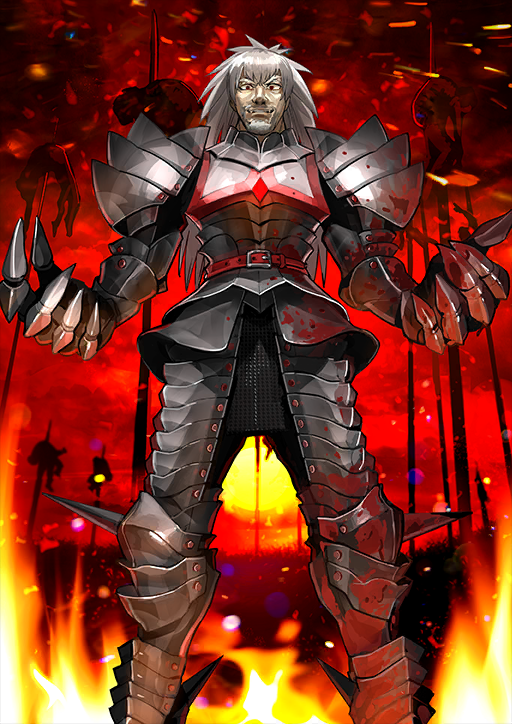 1boy armor armored_boots belt belt_buckle blood_on_armor boots breastplate buckle chainmail embers evil_grin evil_smile facial_hair fate/grand_order fate_(series) feet_out_of_frame fire gauntlets grin hands_up impaled knee_spikes legs_apart long_hair looking_at_viewer male_focus mustache official_art people red_background red_belt red_eyes red_sky shoulder_armor sky smile solo_focus spikes standing teeth third-party_source v-shaped_eyebrows variant_set vlad_iii_(fate/extra) wada_arco white_beard white_facial_hair white_hair