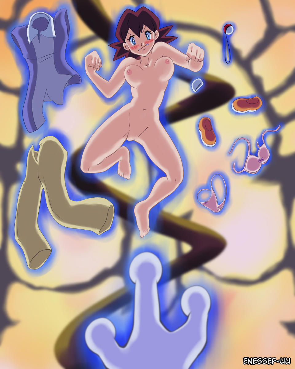 angry aura blue_eyes blush bouncing_breasts bow bow_panties bra bracelet breasts breasts_apart brown_hair clenched_hands completely_nude embarrassed enessef floating full_body gen_1_pokemon highres hip_focus jewelry legendary_pokemon levitation looking_at_viewer mewtwo necklace neesha_(pokemon) nintendo nipples no_pussy nude panties pants pink_bra pink_panties poke_ball pokemon pokemon:_the_first_movie_-_mewtwo_strikes_back pokemon_(anime) pokemon_(classic_anime) pokemon_(creature) pov shirt shoes short_hair small_areolae small_breasts small_nipples spiked_hair telekinesis underwear unworn_clothes wide_hips wristband