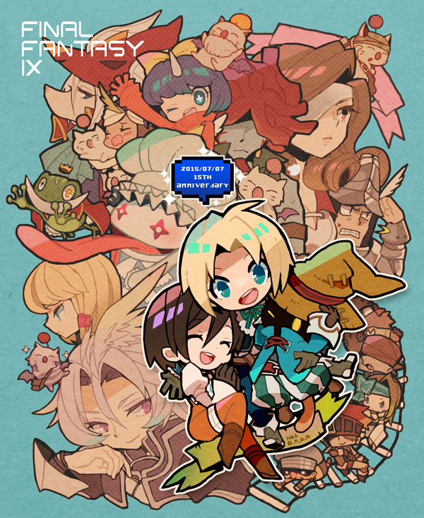 73_(naa) adelbert_steiner anniversary baku_(ff9) beatrix_(ff9) black_hair blank_(ff9) blonde_hair brahne_raza_alexandros_xvi breasts chibi cid_fabool_ix cinna_(ff9) closed_mouth dated eiko_carol everyone final_fantasy final_fantasy_ix fratley freija_crescent garnet_til_alexandros_xvii kuja lani_(ff9) long_hair looking_at_viewer marcus_(ff9) medium_hair mikoto_(ff9) moogle multiple_boys multiple_girls nero_brothers open_mouth quina_quen ruby_(ff9) salamander_coral short_hair simple_background smile stiltzkin thorn_(ff9) vivi_ornitier zidane_tribal zorn_(ff9)