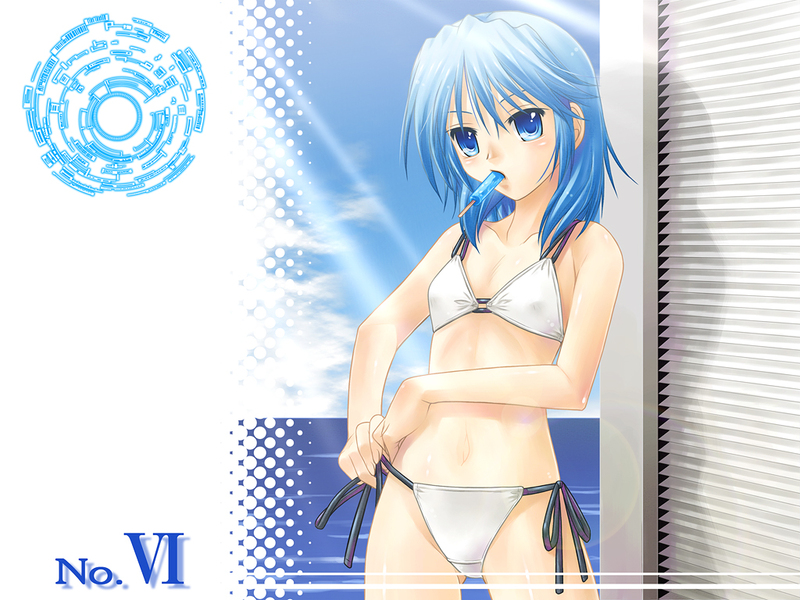 00s bikini blue_eyes blue_hair lyrical_nanoha mahou_shoujo_lyrical_nanoha mahou_shoujo_lyrical_nanoha_strikers navel numbers_(nanoha) roman_numeral sein_(nanoha) short_hair swimsuit