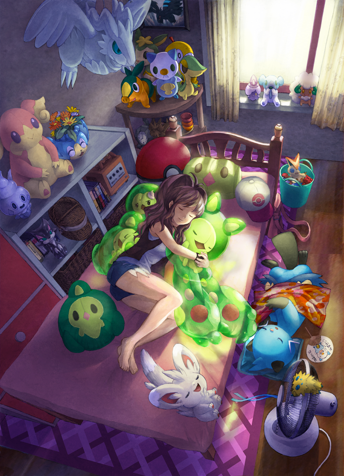 10s 1girl audino baseball_cap bed bedroom clock cubchoo deerling deerling_(summer) dewott duosion electric_fan game_console gamecube gen_5_pokemon hat herdier hilda_(pokemon) joltik legendary_pokemon litwick lying minccino mythical_pokemon nintendo oshawott panpour poke_ball poke_ball_(basic) poke_ball_theme pokemon pokemon_(creature) pokemon_bw purrloin reshiram reuniclus scraggy simipour sleeping slice_of_life snivy solosis starter_pokemon_trio stuffed_toy tepig themed_object toitoi508 unworn_hat unworn_headwear vanillite victini whimsicott zekrom