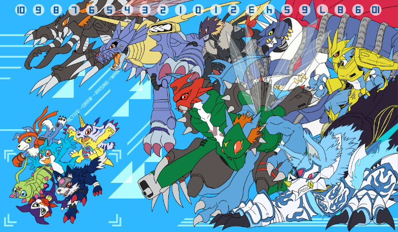 armor bandana beelzebumon claws digimon digimon_(creature) dinobeemon fenriloogamon gabumon gaomon grankuwagamon horns impmon loogamon magnamon metalgarurumon miragegaogamon paildramon tail v-mon wolf wormmon