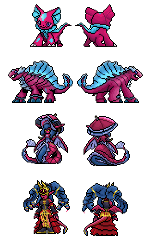 colored_skin digimon digimon_(creature) dimetromon dinosaur elizamon frills lamia lamiamon medusamon monster_girl otrojorch pink_skin red_skin ribbon simple_background snake_hair tail umbrella white_background wings