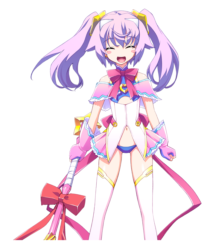 1girl back_ribbon bad_tag bandeau bare_shoulders blue_bandeau blue_panties blush chaos;head chaos;head_love_chu_chu! chest_ribbon clenched_hand closed_eyes clothing_cutout cute_weapon earrings erin-fray_orgel facing_viewer fingerless_gloves flat_chest frown game_cg gloves gold_trim hair_ornament halterneck happy holding holding_weapon horns jewelry long_hair magical_girl matsuo_yukihiro navel off_shoulder official_art open_mouth panties petite petticoat purple_hair red_ribbon ribbon science_adventure smile solo sprite star_(symbol) star_hair_ornament thighhighs thighs tongue twintails underboob_cutout underwear weapon white_horns white_thighhighs zettai_ryouiki