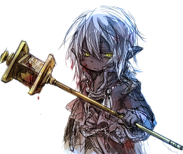 00s dark-skinned_male dark_skin final_fantasy final_fantasy_xi fujiwara_akina male_focus pointy_ears robel-akbel solo staff tarutaru white_hair yellow_eyes