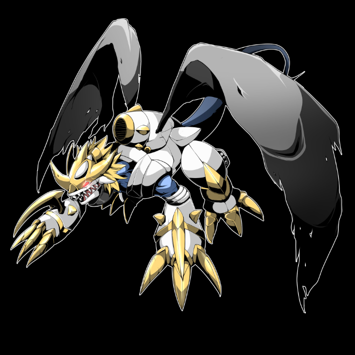 cannon claws digimon digimon_(creature) imperialdramon imperialdramon_dragon_mode imperialdramon_paladin_mode red_eyes sharp_teeth solo tail teeth wings