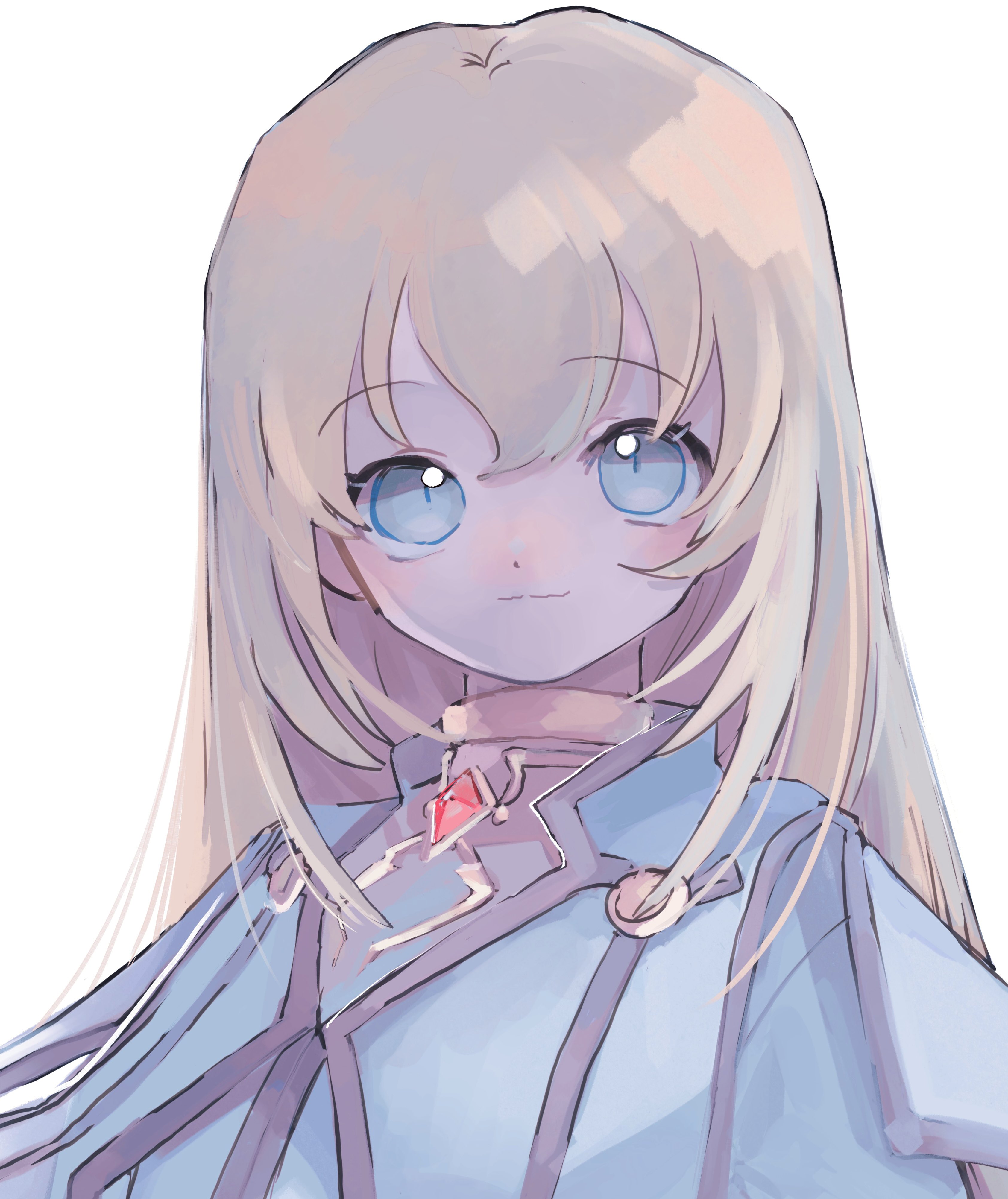 1girl :3 absurdres blonde_hair blue_eyes blush choker colette_brunel eyelashes gem gold_choker gold_necklace highres jewelry long_hair looking_at_viewer nancykittyu necklace red_gemstone solo tales_of_(series) tales_of_symphonia white_background