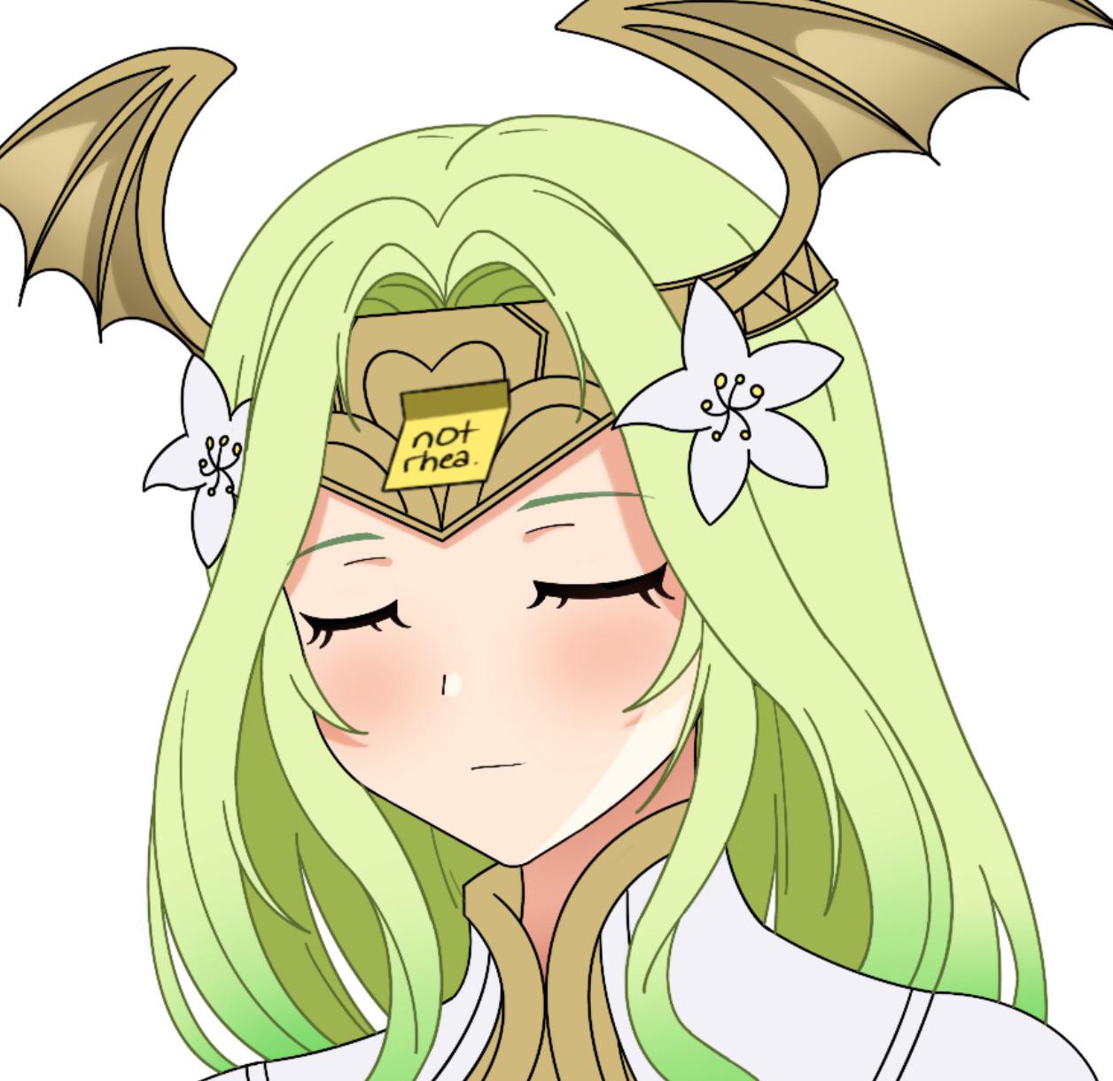 1girl blush closed_eyes fire_emblem fire_emblem:_three_houses flower flower_on_head green_hair highres nintendo rhea_(fire_emblem) seiros_(fire_emblem) solo tiara