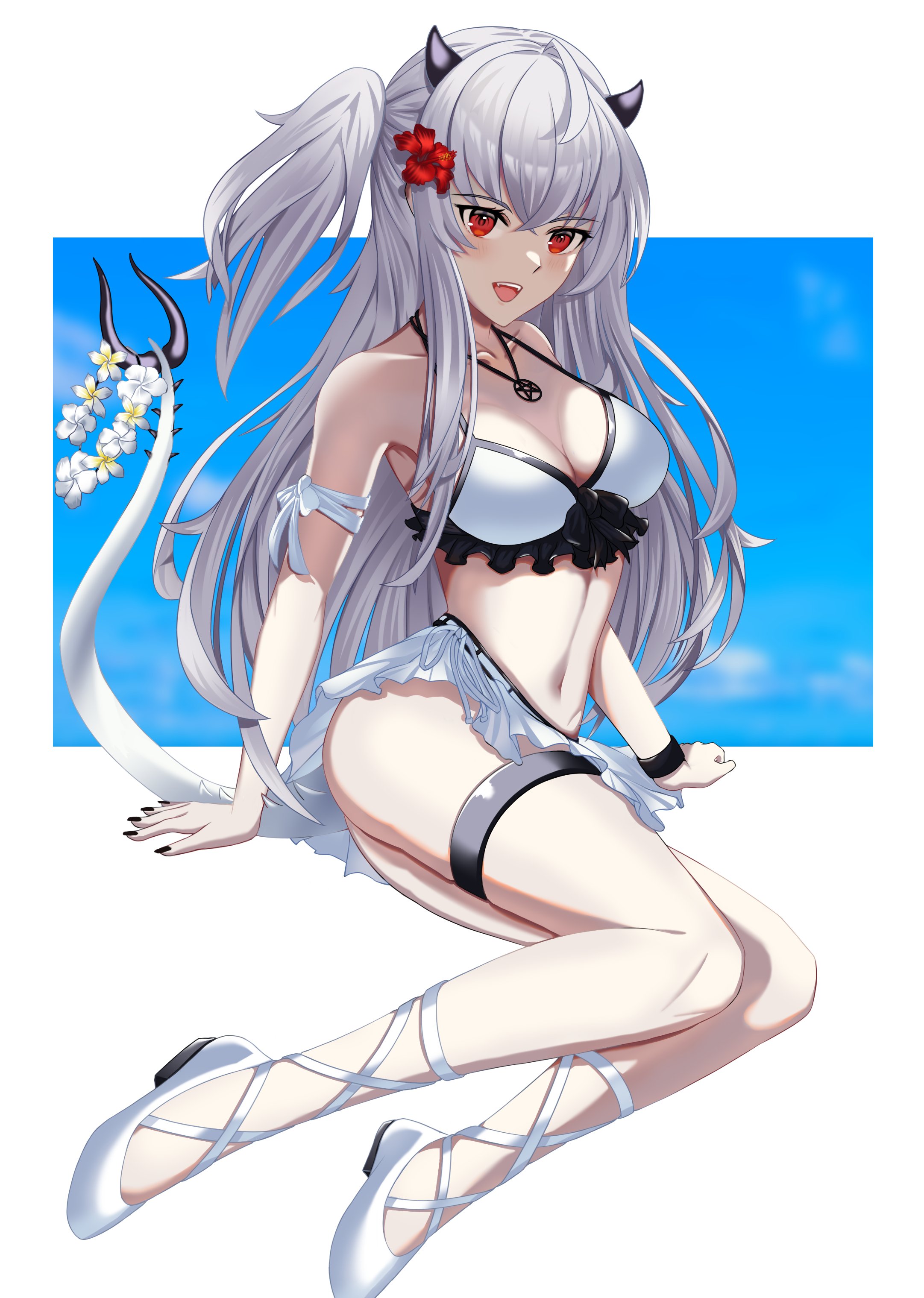 Rule 34 Dev - 1girl absurdres alternate_costume bikini bikini_skirt  black_nails breasts cleavage demon_girl demon_horns demon_tail flower  grey_hair hair_flower hair_ornament highres horns indie_virtual_youtuber  jewelry long_hair lucy_pyre ...