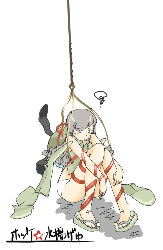 1girl aircraft airplane blue_eyes broken female_focus fw_190 hanging hugging_own_legs mecha_musume nano_(nanosize) original panties personification propeller sandals short_hair sitting solo underwear wire world_war_ii