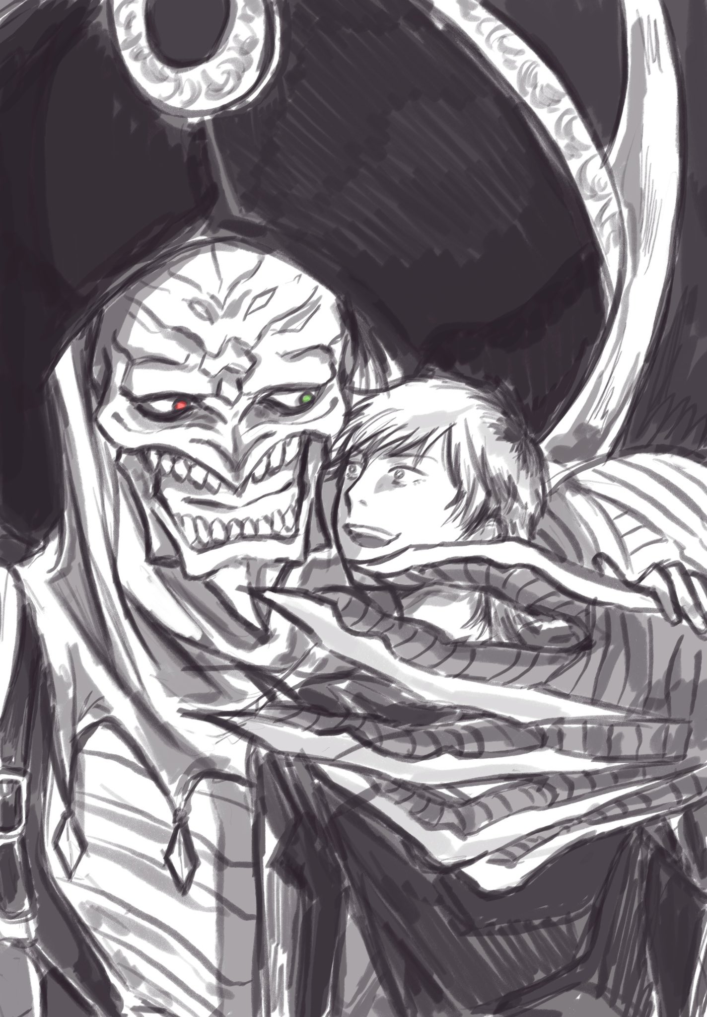 claws digimon digimon_(creature) highres looking_at_another open_mouth shinonome_kaito short_hair skull voltobautamon