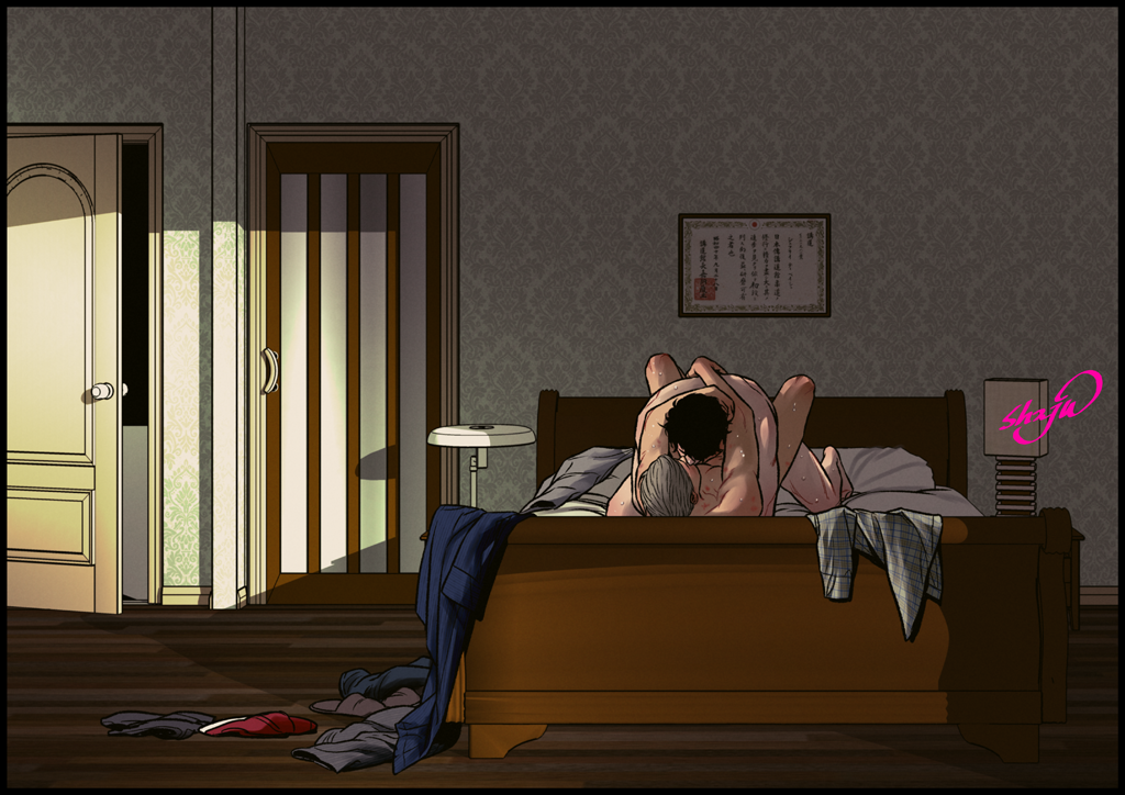 2boys anal ass bed bed_sheet bedroom black_hair blonde_hair bruise hug injury john_hamish_watson kiss male_focus male_penetrated missionary multiple_boys nude pillow sex sherlock_(bbc) sherlock_holmes sherlock_holmes_(sherlock) spread_legs sweat text_focus yaoi