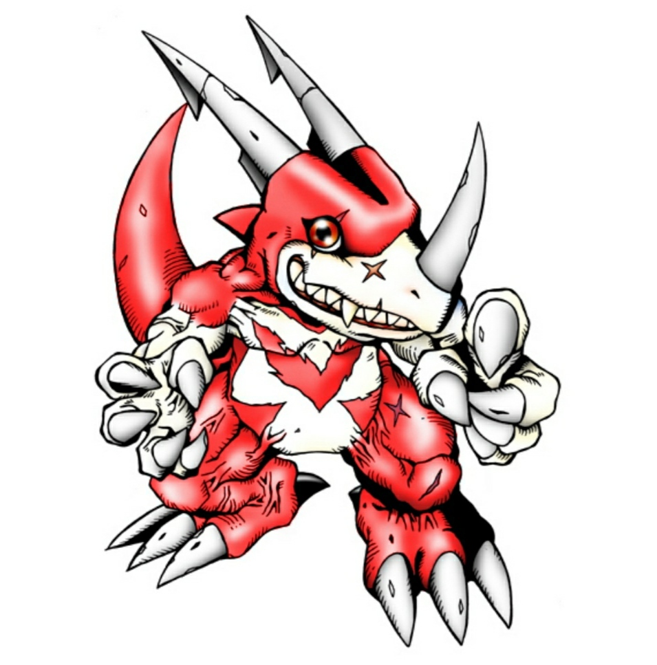 claws digimon digimon_(creature) dragon looking_at_viewer redv-dramon scarf simple_background solo white_background