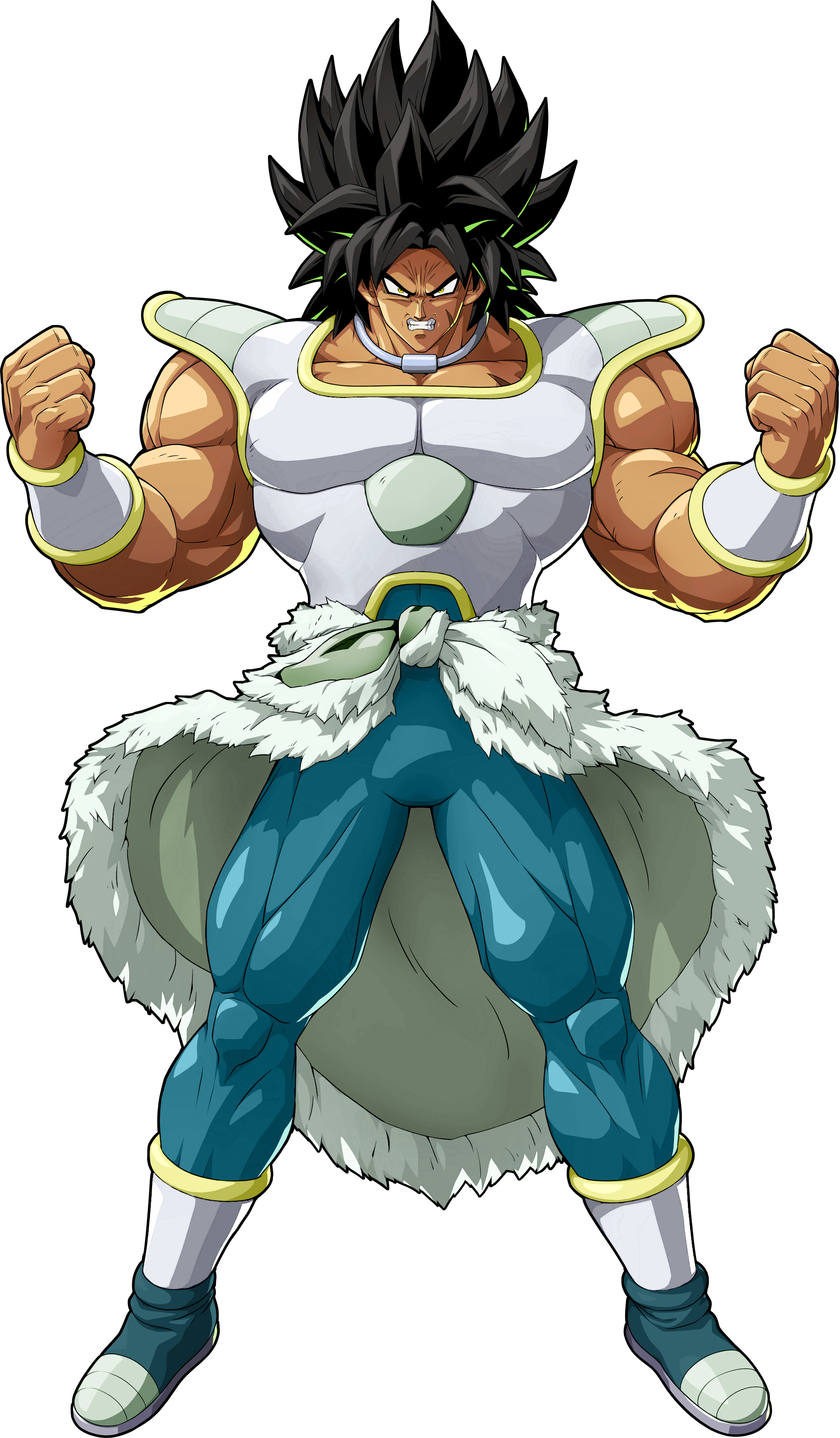 1boy absurdres armor arms_at_sides black_eyes black_hair broly_(dragon_ball_super) dragon_ball dragon_ball_fighterz dragon_ball_super dragon_ball_super_broly expressionless frown highres jewelry looking_away male_focus necklace official_art pants purple_legwear purple_pants recolor scar short_hair simple_background spiked_hair standing upper_body white_background wristband