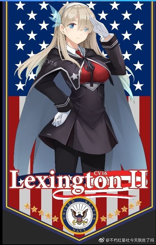 1girl american_flag black_cape black_pantyhose black_skirt blonde_hair blue_eyes breasts buxiuhongxingshe_jintiantuopinlema cape closed_mouth cowboy_shot flag_background gloves gradient_hair hair_ornament hairband hand_on_own_hip lexington_(cv-16)_(warship_girls_r) long_hair long_sleeves looking_at_viewer multicolored_hair necktie pantyhose red_shirt salute shirt skirt solo star_(symbol) warship_girls_r watermark weibo_watermark white_gloves