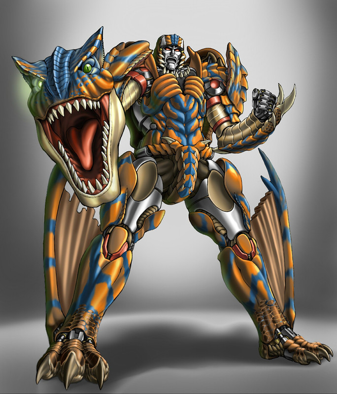 beast_wars capcom crossover fusion megatron megatron_(beast_wars) monster_hunter_(series) no_humans parody tigrex transformers