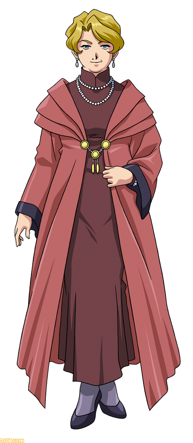1girl arm_at_side artist_request black_footwear black_sleeve_cuffs blonde_hair breasts cel_shading closed_mouth coat coat_hold collar collared_shirt dress earrings famitsu green_eyes grey_socks high_heels highres isabel_lilac jewelry long_sleeves looking_at_viewer mandarin_collar mature_female medium_breasts necklace official_art old old_woman pearl_necklace red_coat red_collar red_dress red_sleeves sakura_taisen sakura_taisen_iii second-party_source sega shirt short_hair simple_background sleeve_cuffs smile socks standing tachi-e watermark white_background wide_sleeves