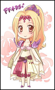 1990s_(style) 1girl blonde_hair blue_eyes cape chibi female_focus final_fantasy final_fantasy_iv full_body hair_ornament leotard long_hair lowres ponytail retro_artstyle rosa_farrell shoulder_pads solo souchi tiara yellow_eyes