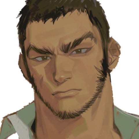 1boy profile_picture bara beard black_hair brown_eyes buzz_cut facial_hair golden_kamuy long_sideburns looking_at_viewer lowres male_focus mr_kasuy portrait short_hair sideburns solo tanigaki_genjirou thick_eyebrows unfinished very_short_hair