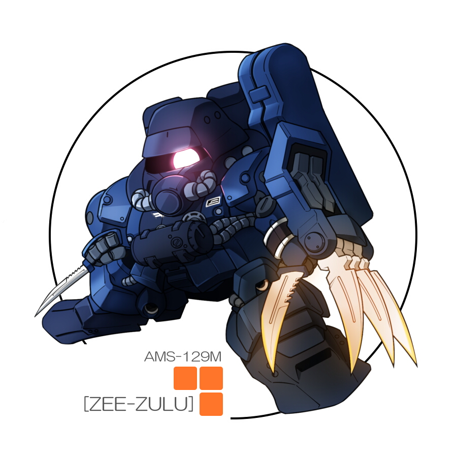 blade chibi claws glowing gundam gundam_unicorn knife mecha no_humans robot solo take_tonbo zee-zulu