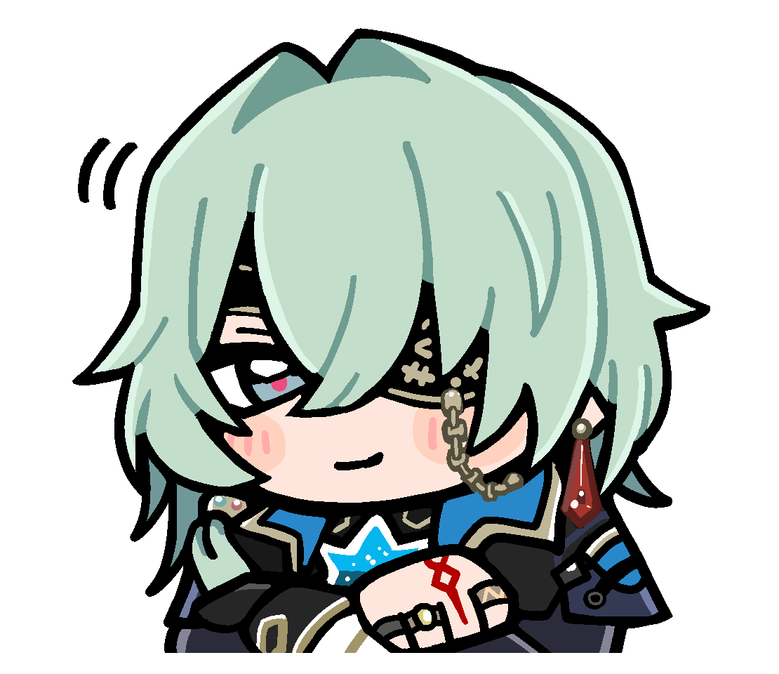 1boy anaxa_(honkai:_star_rail) aqua_hair bkub black_jacket blue_eyes blush_stickers chibi chibi_only closed_mouth commentary earrings english_commentary eyepatch guest_art hair_between_eyes hair_intakes hand_tattoo honkai:_star_rail honkai_(series) jacket jewelry looking_at_viewer male_focus medium_hair motion_lines multiple_rings official_art ring second-party_source simple_background solo tattoo transparent_background
