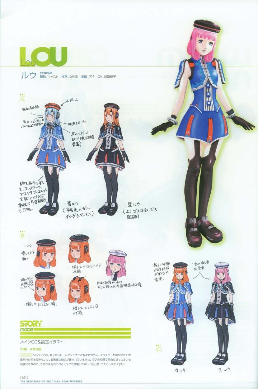 1girl akikazu_mizuno hairclip blue_eyes cast concept_art highres lou lou_(phantasy_star) phantasy_star phantasy_star_universe pink_hair sega thighhighs zettai_ryouiki