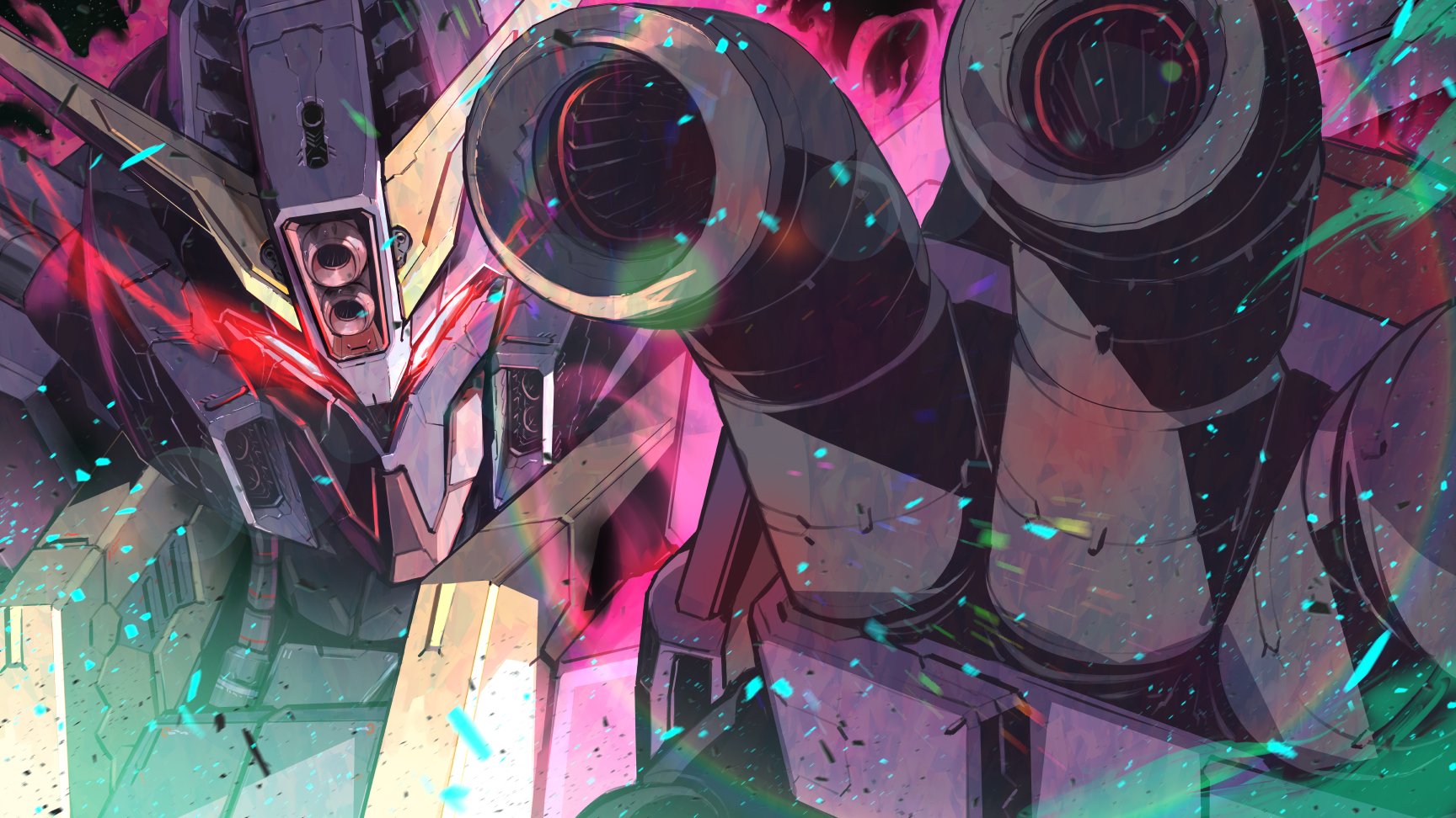 aura cable finger_cannon foreshortening glowing glowing_eyes gundam gundam_zz highres kuri_giepi mecha no_humans psyco_gundam_mk_ii robot v-fin