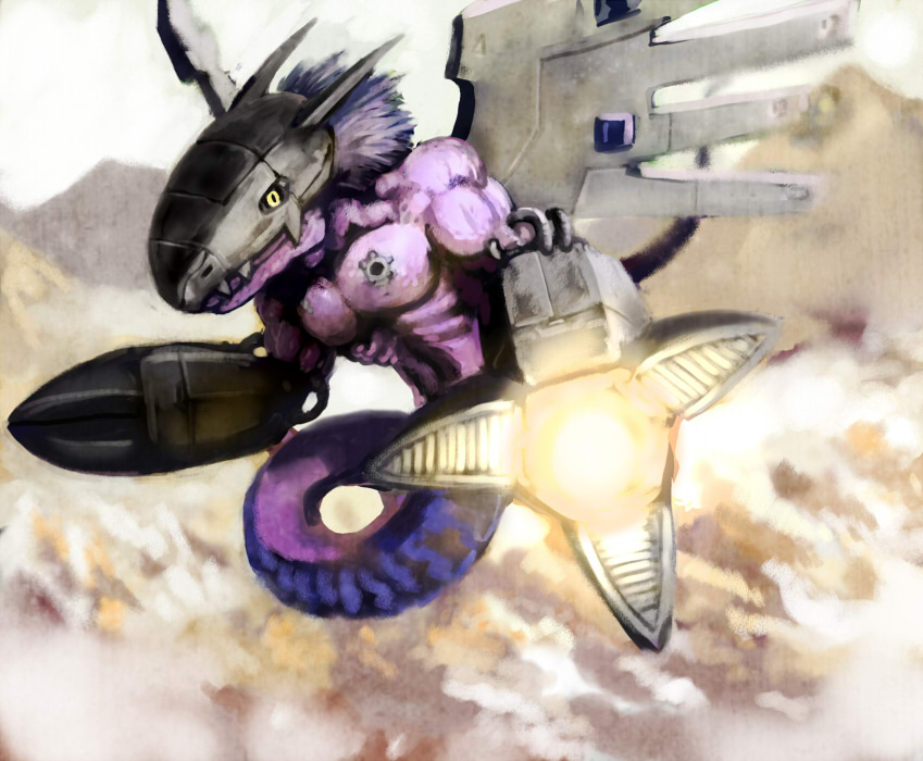 claws cyborg digimon digimon_(creature) dragon gigadramon solo tail wings