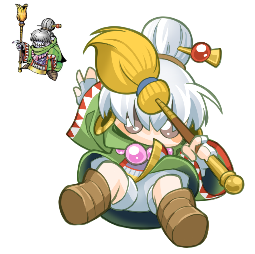 1girl babamon broom digimon digimon_(creature) female_focus looking_at_viewer solo white_hair