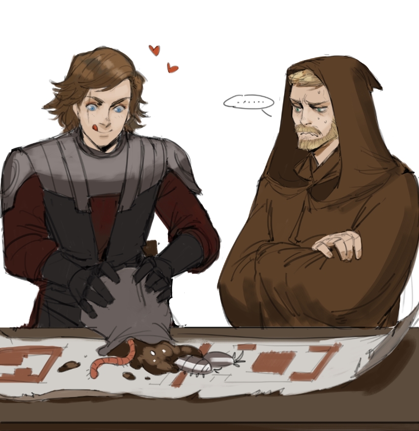 2boys anakin_skywalker blue_eyes bug clone_wars heart multiple_boys obi-wan_kenobi star_wars star_wars:_the_clone_wars tagme white_background worm