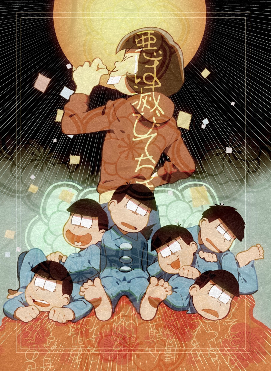 6+boys :3 blank_eyes blue_pajamas bob_cut brothers buck_teeth collapsed episode_title hand_on_own_hip highres hood hoodie iyami lying male_focus matsuno_choromatsu matsuno_ichimatsu matsuno_jyushimatsu matsuno_karamatsu matsuno_osomatsu matsuno_todomatsu messy_hair multiple_boys open_mouth osomatsu-san osomatsu_(series) ouka_(stan) pajamas red_hoodie sextuplets siblings teeth twirling_mustache