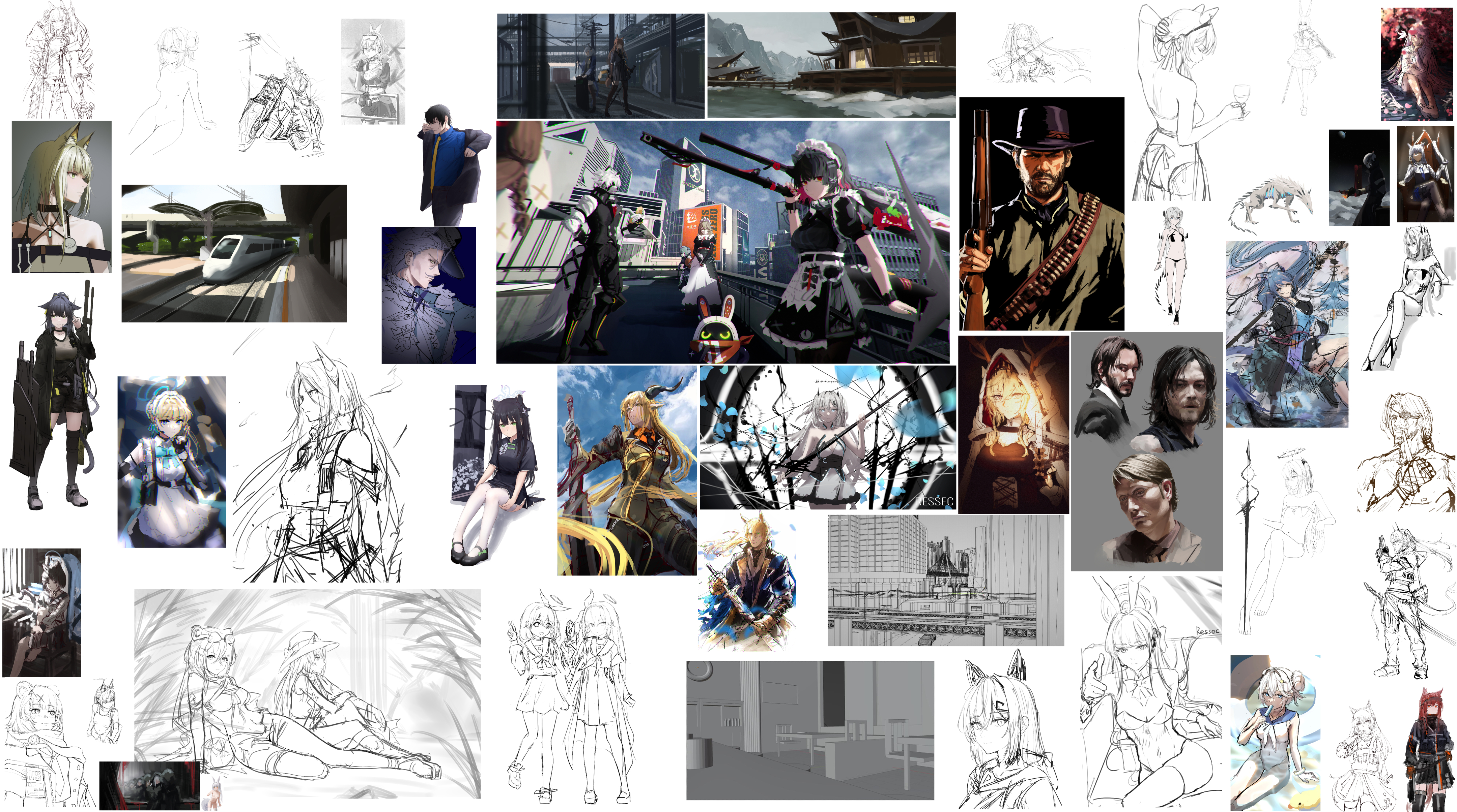 absurdres alexandrina_sebastiane ambience_synesthesia amiya_(ambience_synesthesia_2021)_(arknights) amiya_(arknights) angelina_(arknights) animal_ears arknights arknights:_endfield arona_(blue_archive) bangboo_(zenless_zone_zero) beard blue_archive cat_ears chained_sarkaz_girl character_request corin_wickes cowboy_hat degenbrecher_(arknights) ellen_joe facial_hair franka_(arknights) full_body green_hair harold_(arknights) hat highres ines_(arknights) instrument jessica_(arknights) john_wick kal'tsit_(arknights) keanu_reeves kikyou_(blue_archive) lin_(arknights) ling_(arknights) liskarm_(arknights) maid medium_hair mlynar_(arknights) mlynar_(w_dali)_(arknights) music plana_(blue_archive) playing_instrument pointing pointing_at_viewer profile red_dead_redemption_(series) red_dead_redemption_2 red_eyes ressec shiroko_(blue_archive) shiroko_(swimsuit)_(blue_archive) shun_(blue_archive) shun_(small)_(blue_archive) silver_wolf_(honkai:_star_rail) sitting sketch skirt smile swimsuit swire_(arknights) swire_the_elegant_wit_(arknights) texas_(arknights) toki_(blue_archive) toki_(bunny)_(blue_archive) v violin viviana_(arknights) von_lycaon zenless_zone_zero zima_(arknights)