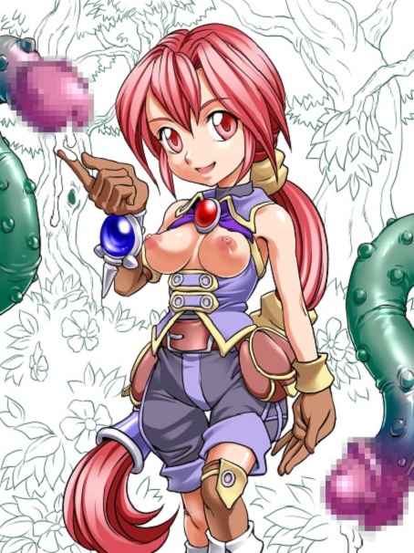 1girl breasts breasts_out censored consensual_tentacles cum dark_chronicle dark_cloud dark_cloud_2 female_focus funnyari happy long_hair looking_at_viewer monica_(dark_chronicle) nipples pink_hair princess solo source_request tagme tentacles very_long_hair